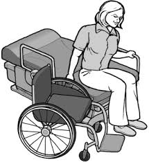 Disabled patient transferring from wheelchair to ADA approved adjustable exam table